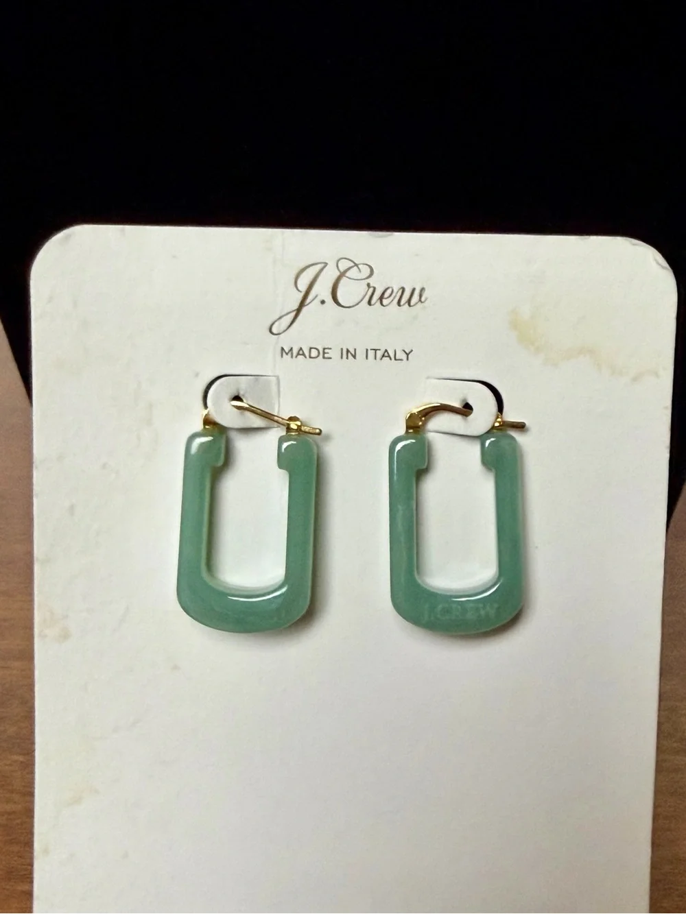 J. Crew Sage Resin Rectangular Hoop Earrings Gold-Tone Hooks Italy